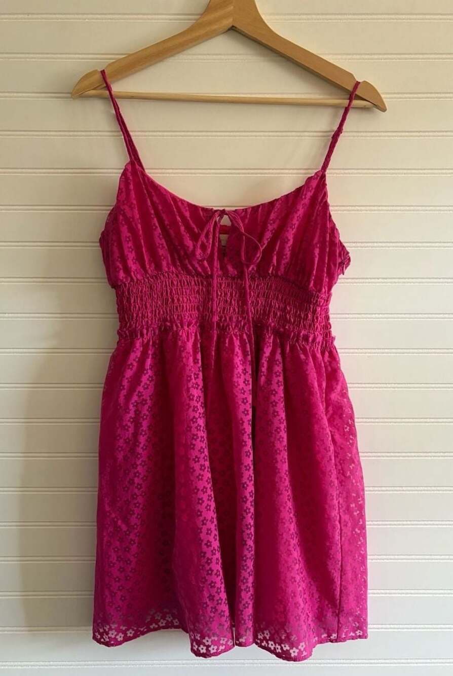 Summer Urban Outfitters Pink Floral Jacquard Smocked Mini Dress Size M